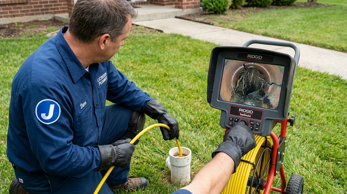 Sewer camera inspection being performed by Johns Plumbing LLC in Brookline